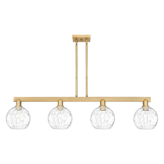 Innovations Athens Water Glass 51in 4-Light Island Light | Industrial Brushed Brass and Clear Glass | Kitchen Island & Dining | Model 716-4I-BB-G1215-8