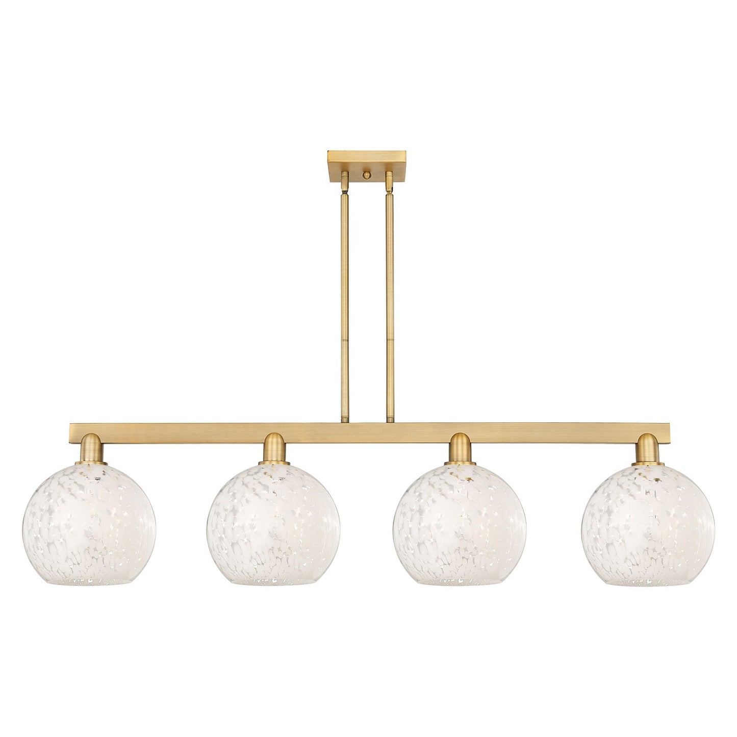 Innovations Lighting Arcadia 53in 4-Light Island Light | Industrial Brushed Brass and White Mouchette Glass | Kitchen Island | Model 716-4I-BB-G1216-10WM