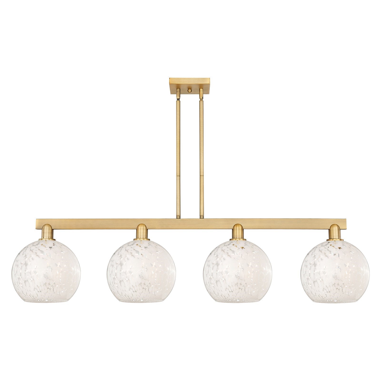 Innovations Lighting Arcadia 53in 4-Light Island Light | Industrial Brushed Brass and White Mouchette Glass | Kitchen Island | Model 716-4I-BB-G1216-10WM