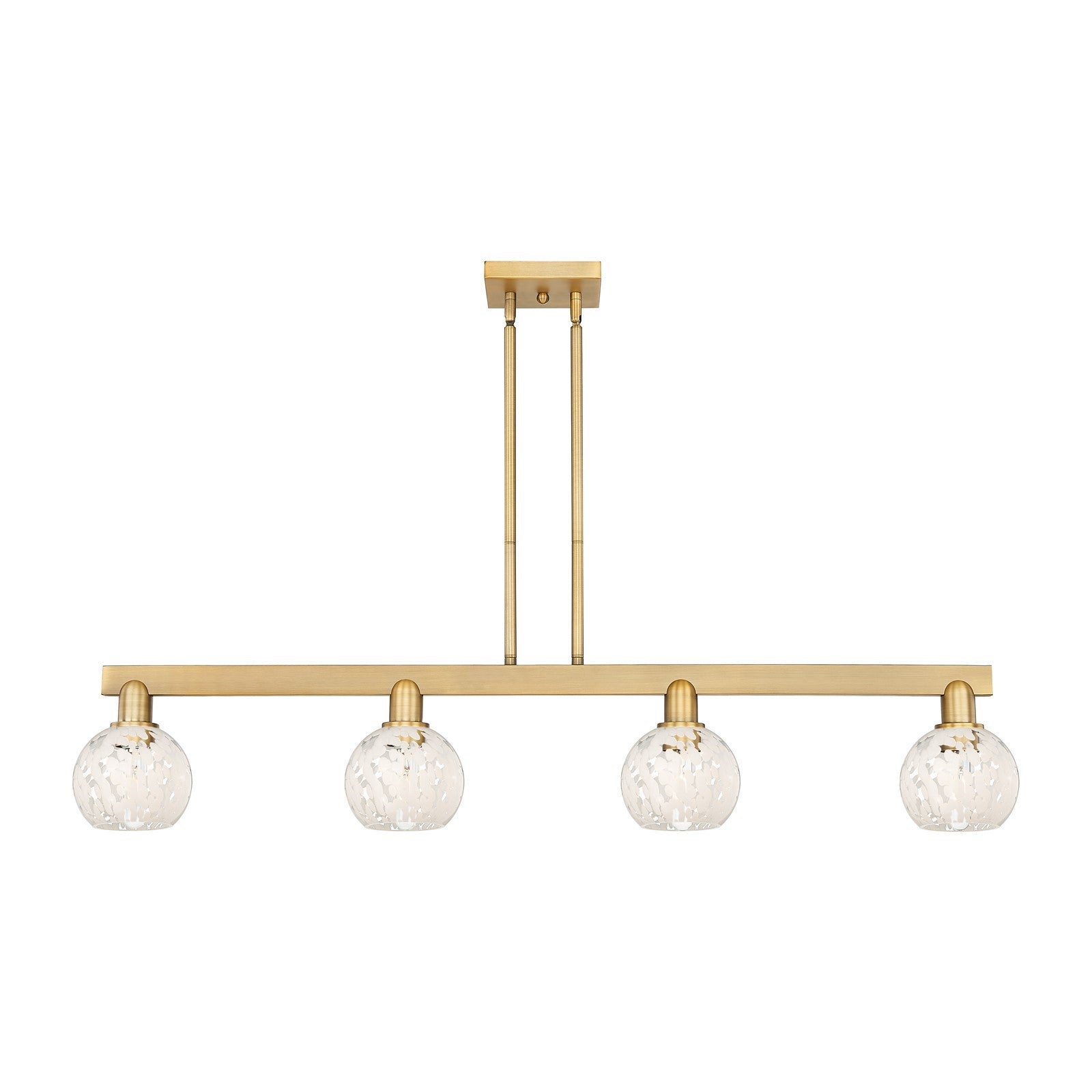 Innovations Arcadia 49in 4-Light Island Light | Industrial Brushed Brass and White Mouchette Glass | Kitchen Island & Dining | Model 716-4I-BB-G1216-6WM