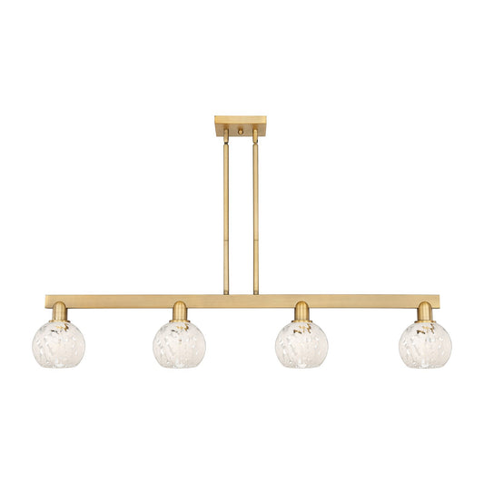 Innovations Arcadia 49in 4-Light Island Light | Industrial Brushed Brass and White Mouchette Glass | Kitchen Island & Dining | Model 716-4I-BB-G1216-6WM