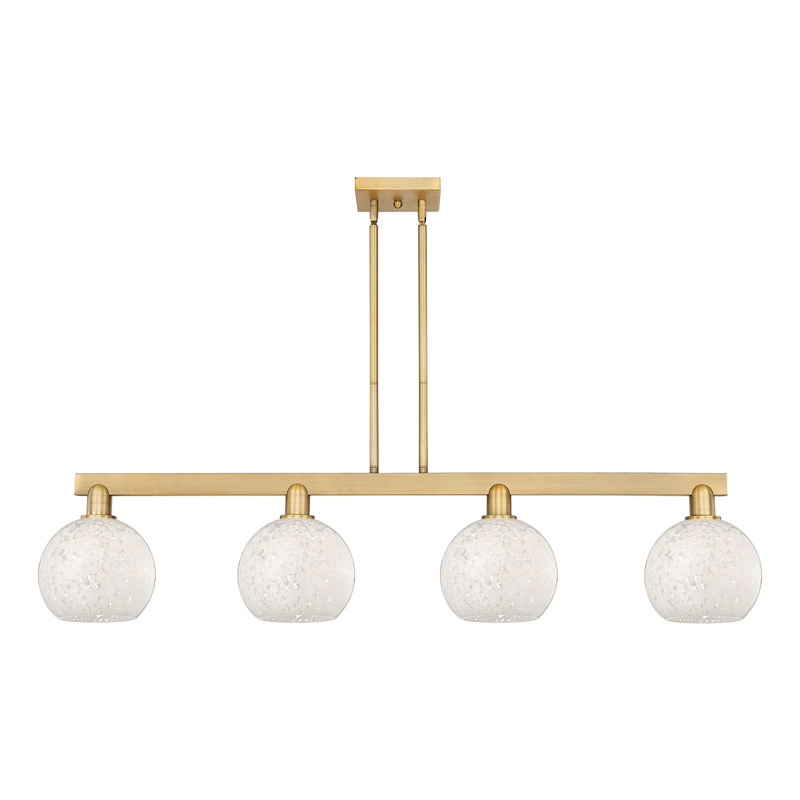 Innovations Lighting Arcadia 51in 4-Light Island Light | Industrial Brushed Brass and White Mouchette Glass | Kitchen Island & | Model 716-4I-BB-G1216-8WM