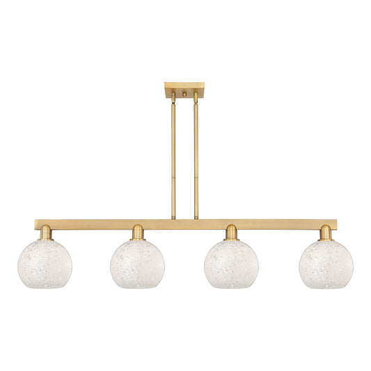 Innovations Lighting Arcadia 51in 4-Light Island Light | Industrial Brushed Brass and White Mouchette Glass | Kitchen Island & | Model 716-4I-BB-G1216-8WM