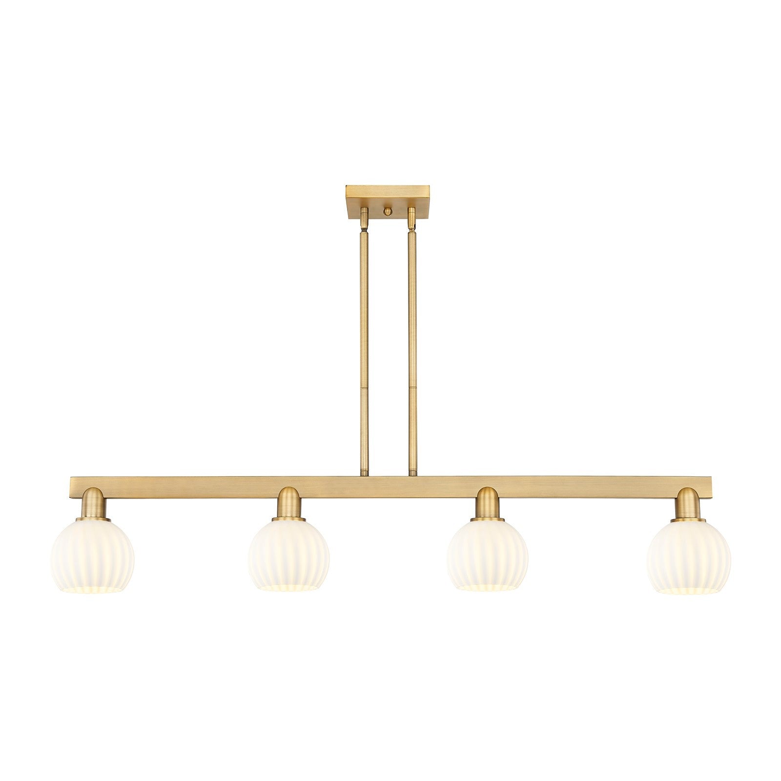 Innovations Lighting Arcadia 49in 4-Light Island Light | Industrial Brushed Brass and White Venetian Glass | Kitchen Island & | Model 716-4I-BB-G1217-6WV