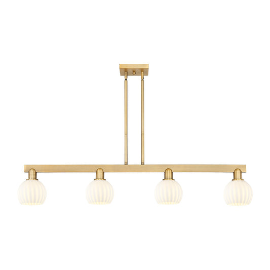 Innovations Lighting Arcadia 49in 4-Light Island Light | Industrial Brushed Brass and White Venetian Glass | Kitchen Island & | Model 716-4I-BB-G1217-6WV
