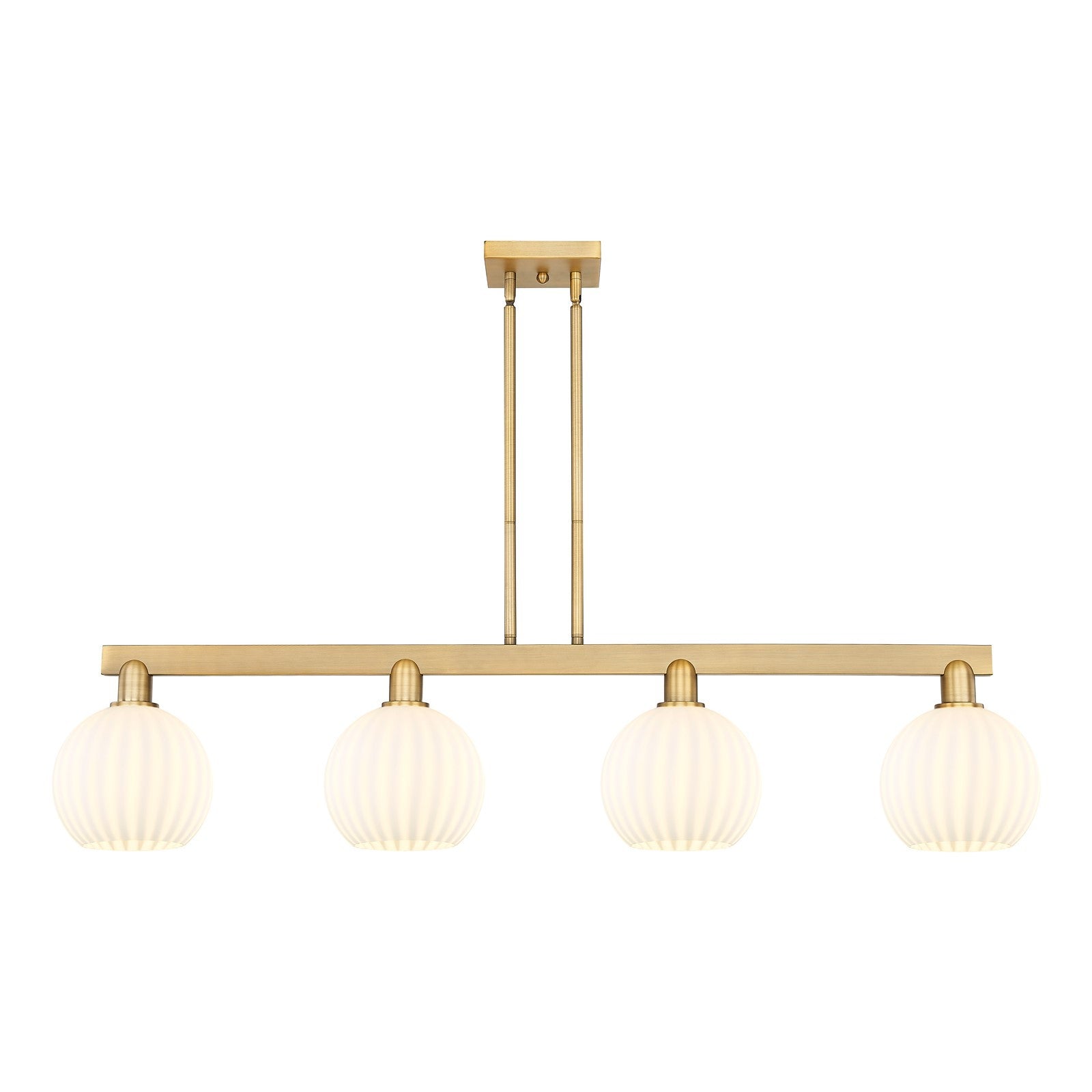 Innovations Arcadia 48in 4-Light Island Light | Brushed Brass Steel and White Venetian Glass | Kitchen Island & Dining Room | Model 716-4I-BB-G1217-8WV