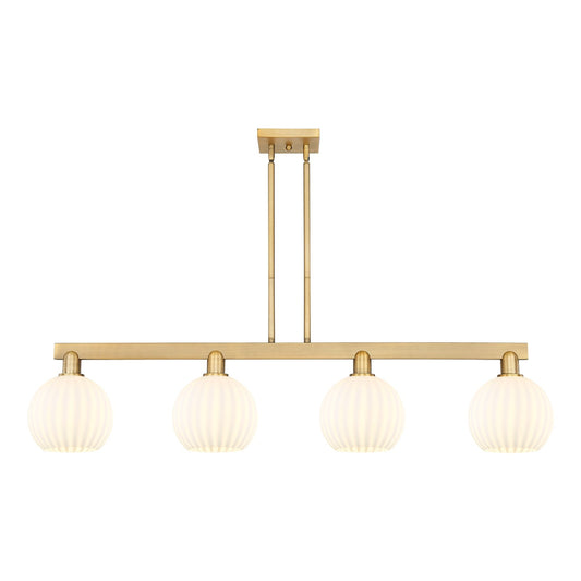 Innovations Arcadia 48in 4-Light Island Light | Brushed Brass Steel and White Venetian Glass | Kitchen Island & Dining Room | Model 716-4I-BB-G1217-8WV