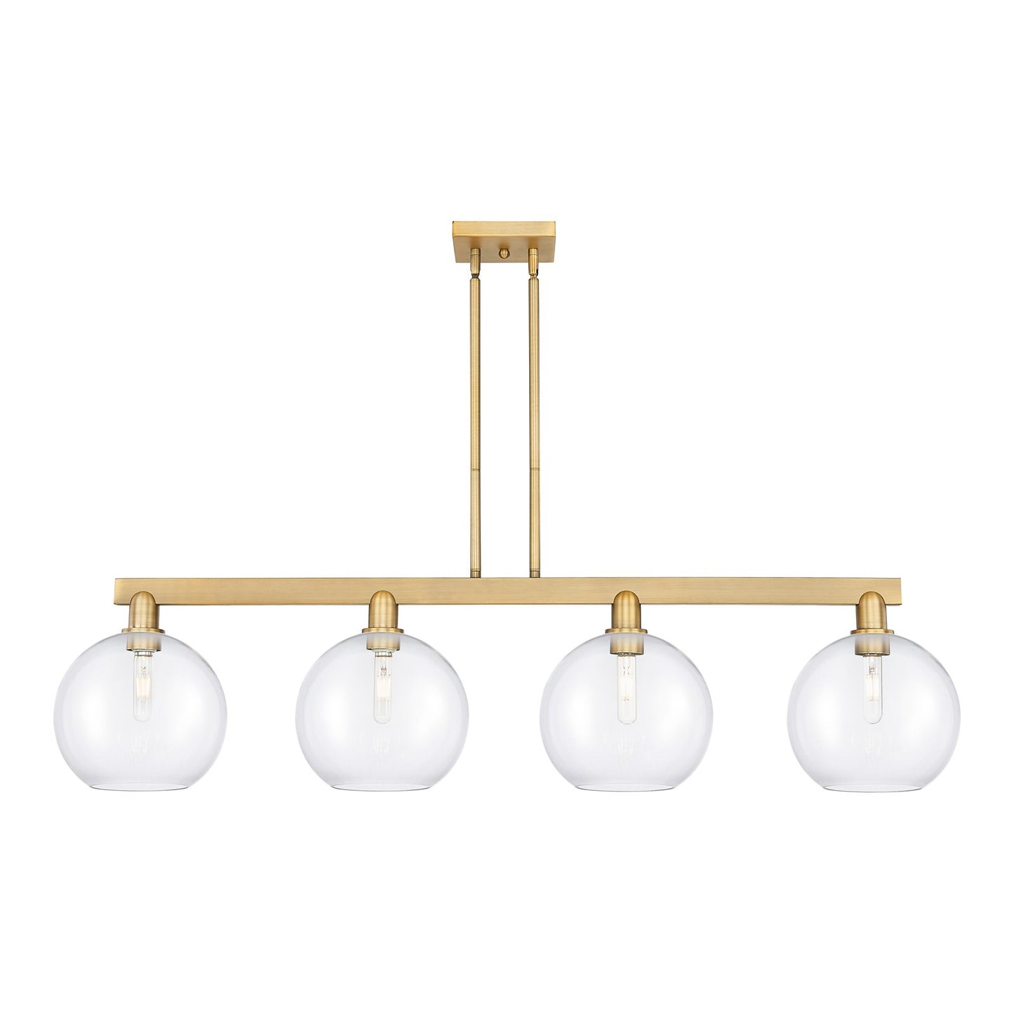 Innovations Athens 53in 4-Light Island Light | Industrial Brushed Brass Steel and Clear Glass | Kitchen Island & Dining Room | Model 716-4I-BB-G122-10