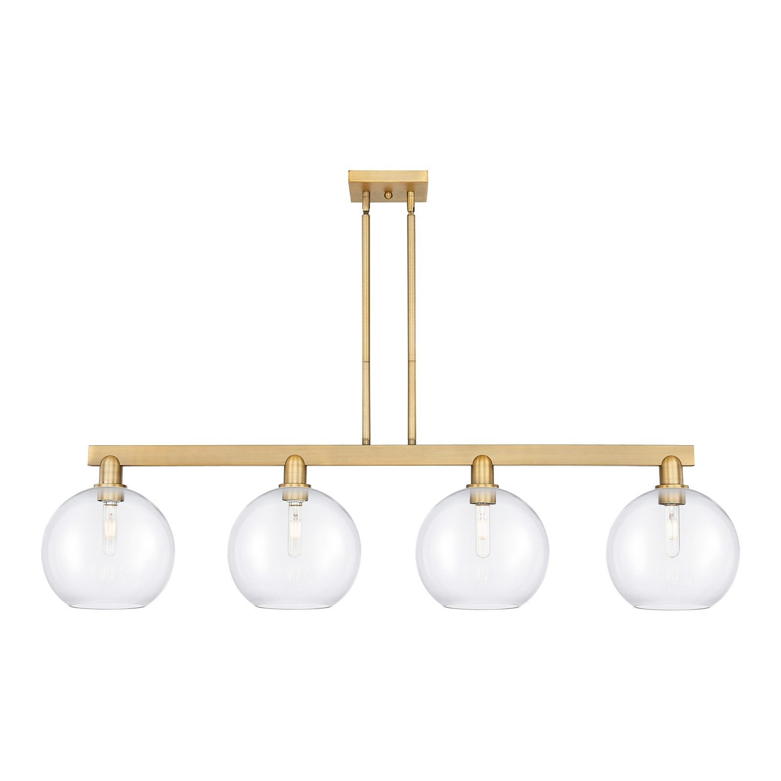 Innovations Athens 53in 4-Light Island Light | Industrial Brushed Brass Steel and Clear Glass | Kitchen Island & Dining Room | Model 716-4I-BB-G122-10