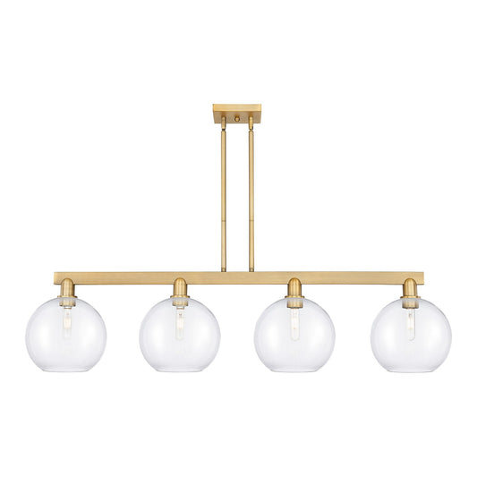 Innovations Athens 53in 4-Light Island Light | Industrial Brushed Brass Steel and Clear Glass | Kitchen Island & Dining Room | Model 716-4I-BB-G122-10