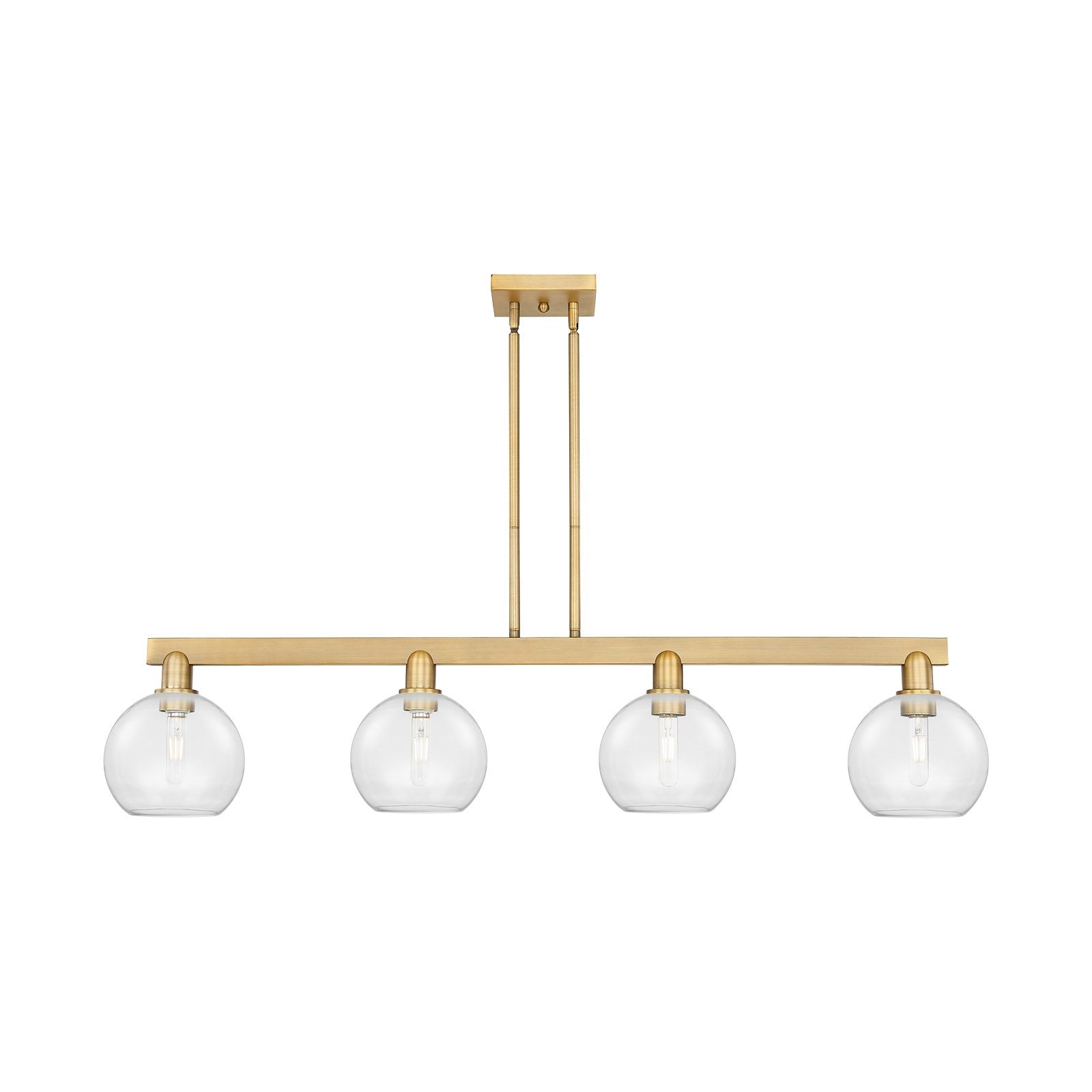 Innovations Athens 51in 4-Light Island Light | Industrial Brushed Brass Steel and Clear Glass | Kitchen Island & Dining Room | Model 716-4I-BB-G122-8