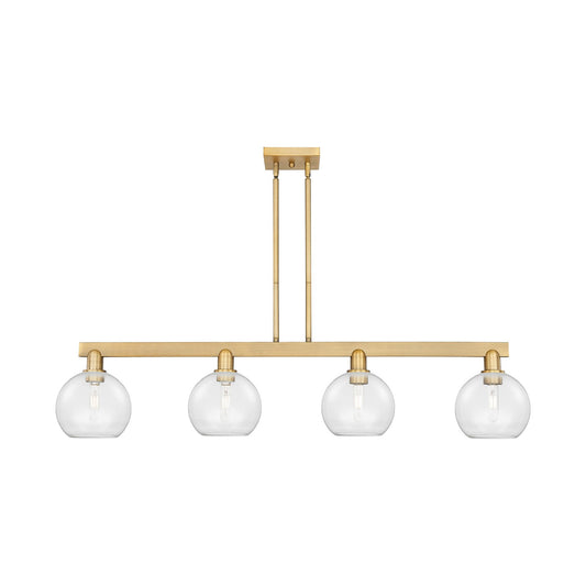 Innovations Athens 51in 4-Light Island Light | Industrial Brushed Brass Steel and Clear Glass | Kitchen Island & Dining Room | Model 716-4I-BB-G122-8