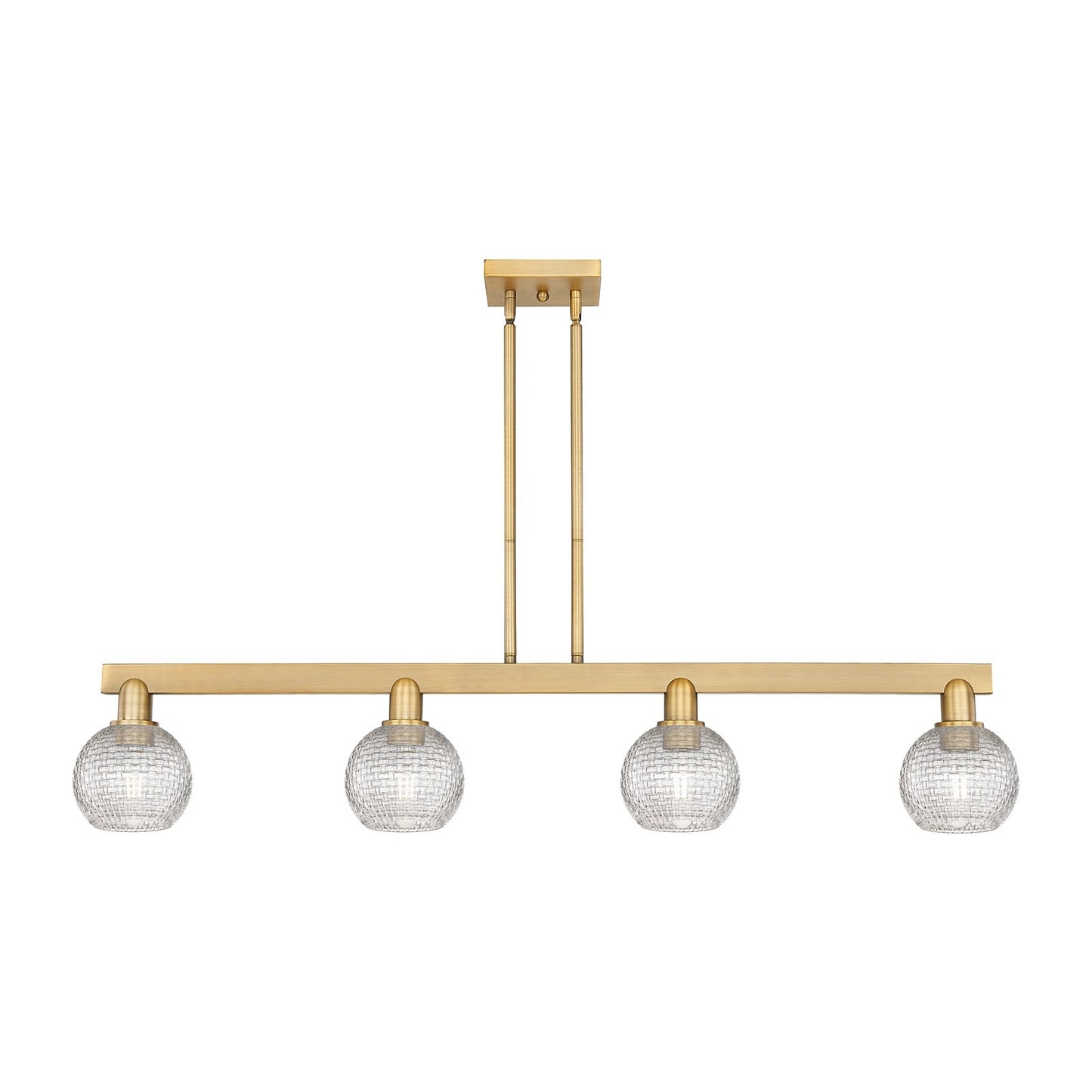 Innovations Athens 49in 4-Light Island Light | Industrial Brushed Brass and Clear Basket Weave Glass | Kitchen Island & Dining | Model 716-4I-BB-G122C-6CL