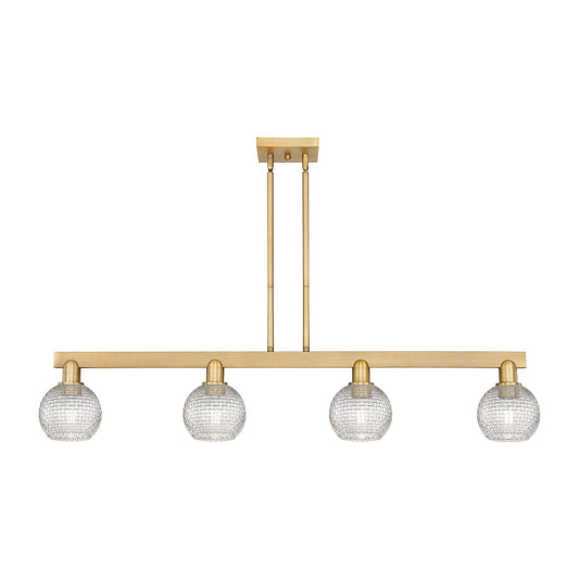 Innovations Athens 49in 4-Light Island Light | Industrial Brushed Brass and Clear Basket Weave Glass | Kitchen Island & Dining | Model 716-4I-BB-G122C-6CL