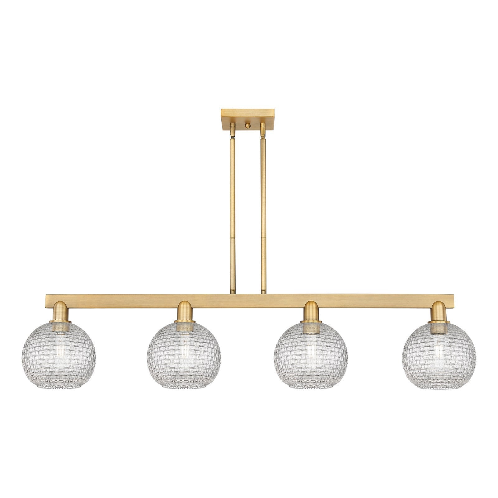 Innovations Athens 51in 4-Light Island Light | Industrial Brushed Brass and Clear Basket Weave Glass | Kitchen Island & Dining | Model 716-4I-BB-G122C-8CL