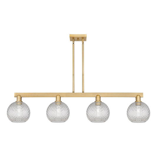 Innovations Athens 51in 4-Light Island Light | Industrial Brushed Brass and Clear Basket Weave Glass | Kitchen Island & Dining | Model 716-4I-BB-G122C-8CL