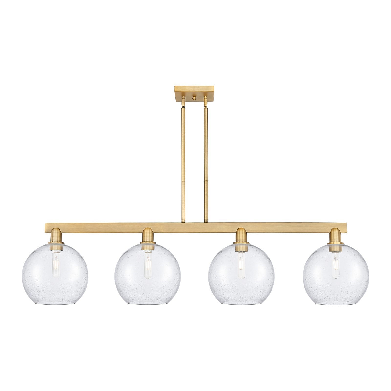 Innovations Athens 53in 4-Light Island Light | Industrial Brushed Brass Steel and Seedy Glass | Kitchen Island & Dining Room | Model 716-4I-BB-G124-10
