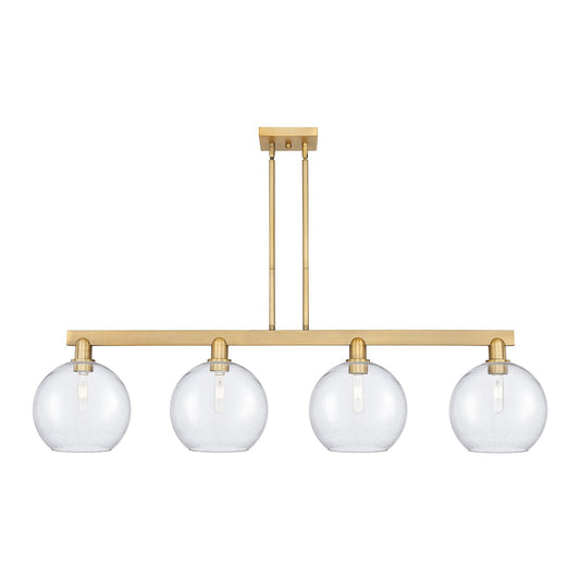 Innovations Athens 53in 4-Light Island Light | Industrial Brushed Brass Steel and Seedy Glass | Kitchen Island & Dining Room | Model 716-4I-BB-G124-10