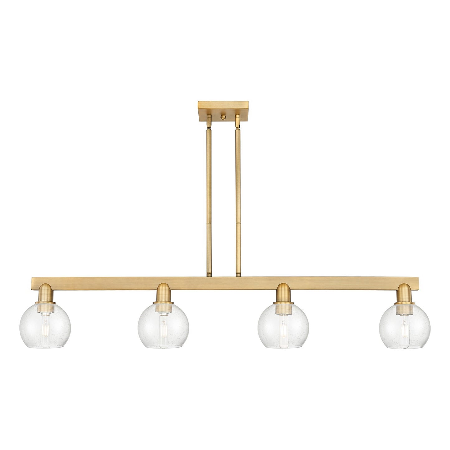 Innovations Athens 49in 4-Light Island Light | Industrial Brushed Brass Steel and Seedy Glass | Kitchen Island & Dining Room | Model 716-4I-BB-G124-6