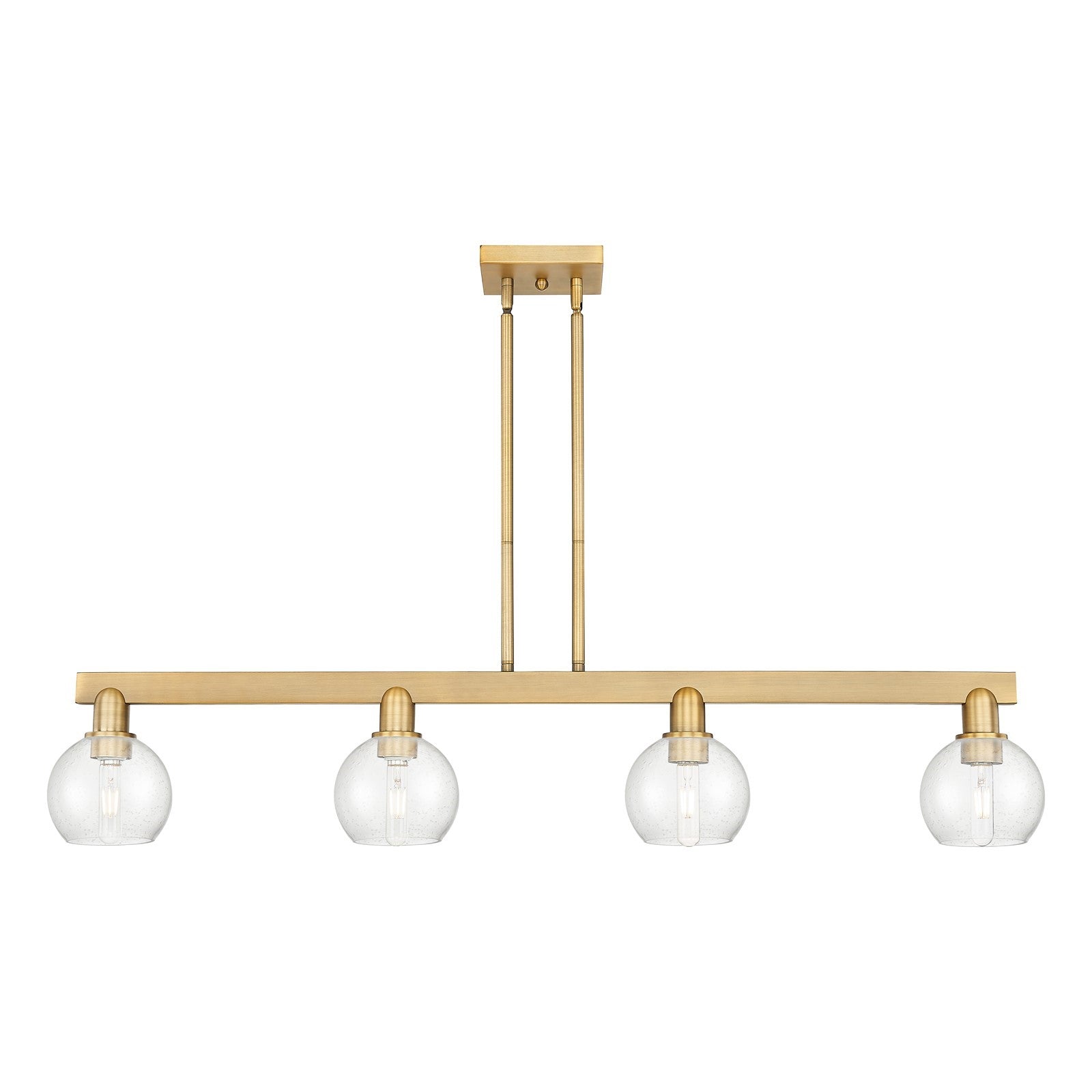 Innovations Athens 49in 4-Light Island Light | Industrial Brushed Brass Steel and Seedy Glass | Kitchen Island & Dining Room | Model 716-4I-BB-G124-6
