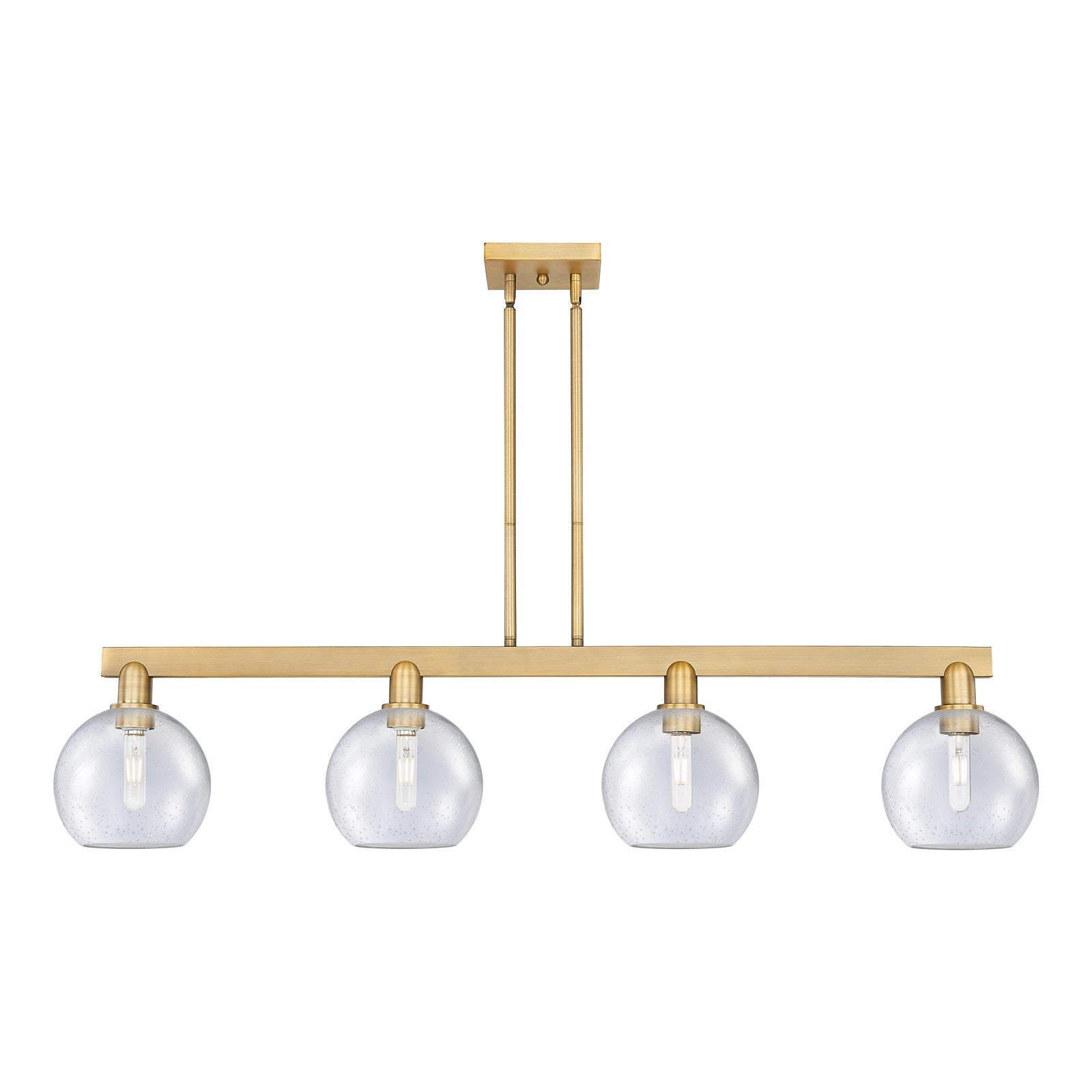 Innovations Athens 51in 4-Light Island Light | Industrial Brushed Brass Steel and Seedy Glass | Kitchen Island & Dining Room | Model 716-4I-BB-G124-8