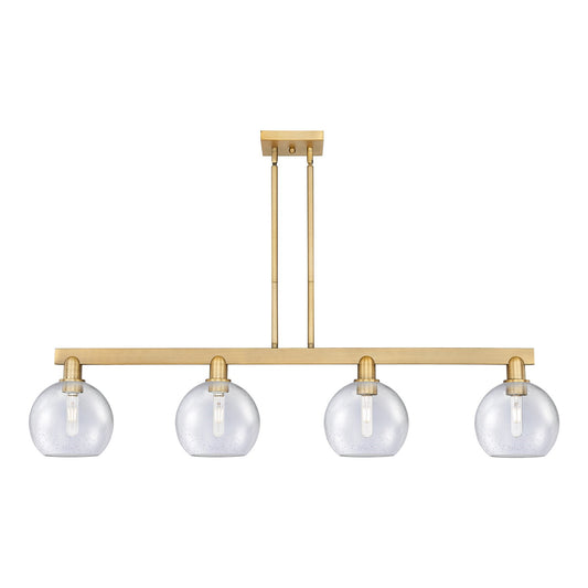 Innovations Athens 51in 4-Light Island Light | Industrial Brushed Brass Steel and Seedy Glass | Kitchen Island & Dining Room | Model 716-4I-BB-G124-8