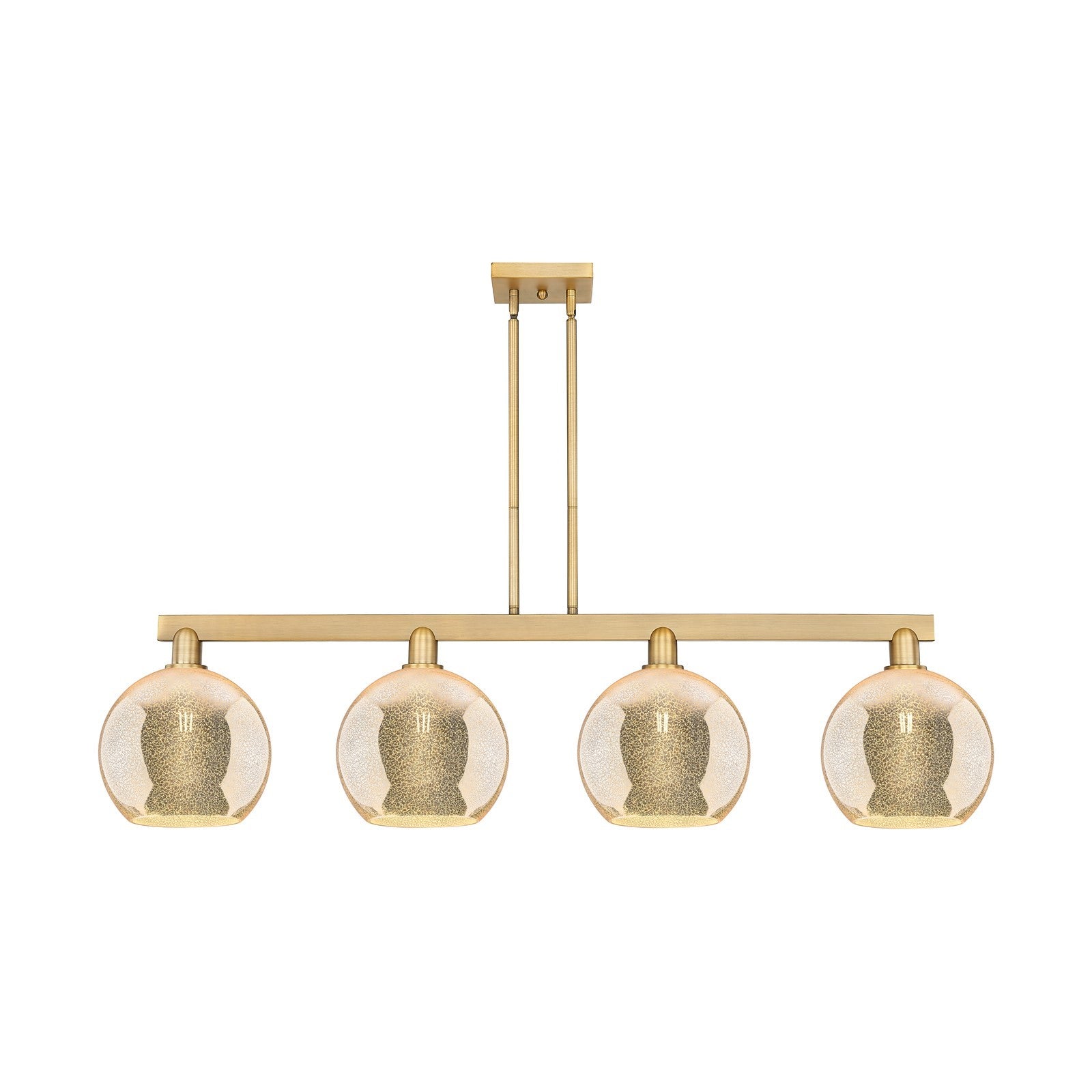 Innovations Athens 53in 4-Light Island Light | Industrial Brushed Brass Steel and Mercury Glass | Kitchen Island & Dining Room | Model 716-4I-BB-G128-10