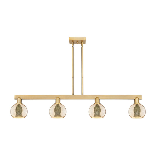 Innovations Athens 49in 4-Light Island Light | Industrial Brushed Brass Steel and Mercury Glass | Kitchen Island & Dining Room | Model 716-4I-BB-G128-6