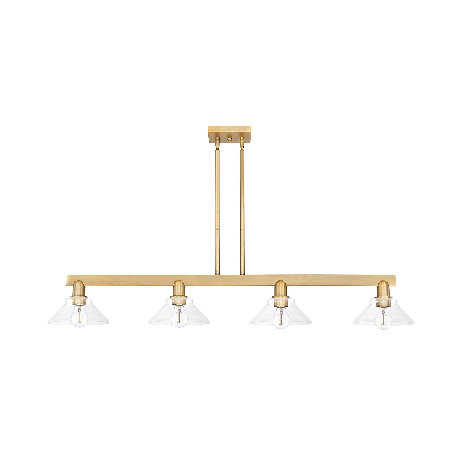 Innovations Orwell 51in 4-Light Island Light | Industrial Brushed Brass and Clear Glass | Kitchen Island & Dining Room | Model 716-4I-BB-G132