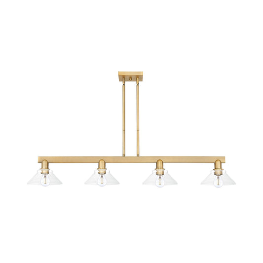 Innovations Orwell 51in 4-Light Island Light | Industrial Brushed Brass and Clear Glass | Kitchen Island & Dining Room | Model 716-4I-BB-G132