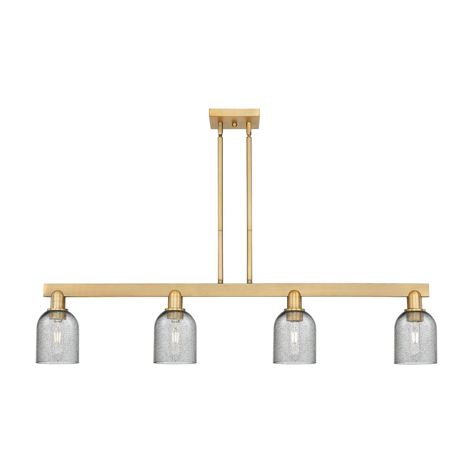 Innovations Caledonia 48in 4-Light Island Light | Industrial Brushed Brass Steel and Charcoal Glass | Kitchen Island & Dining Room | Model 716-4I-BB-G257