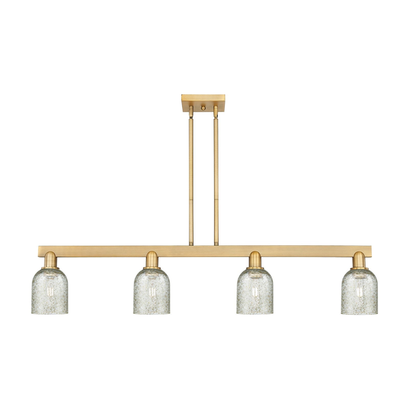 Innovations Caledonia 48in 4-Light Island Light | Industrial Brushed Brass Steel and Mica Glass | Kitchen Island & Dining Room | Model 716-4I-BB-G259