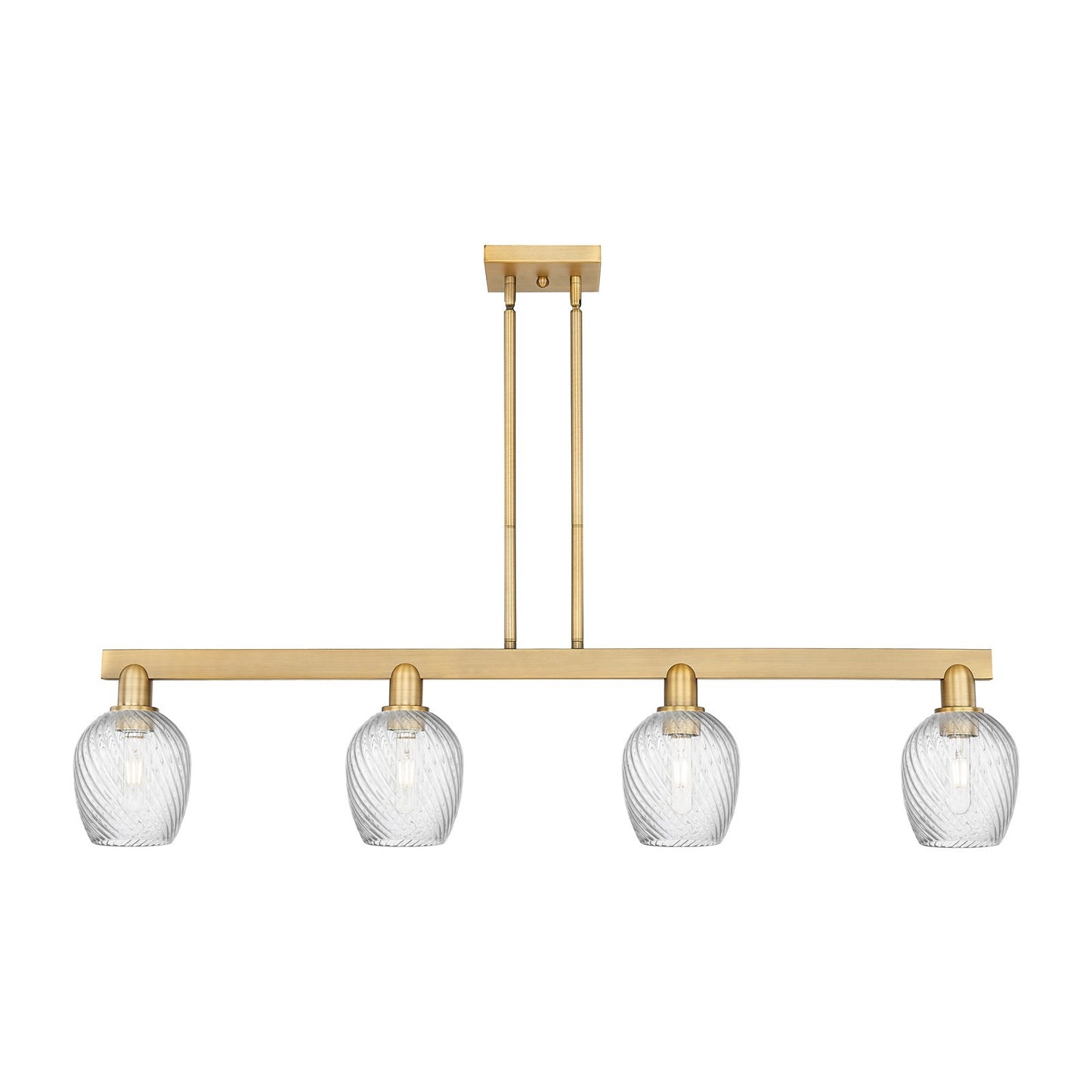 Innovations Salina 49in 4-Light Island Light | Industrial Brushed Brass Steel and Clear Spiral Fluted Glass | Kitchen Island & | Model 716-4I-BB-G292