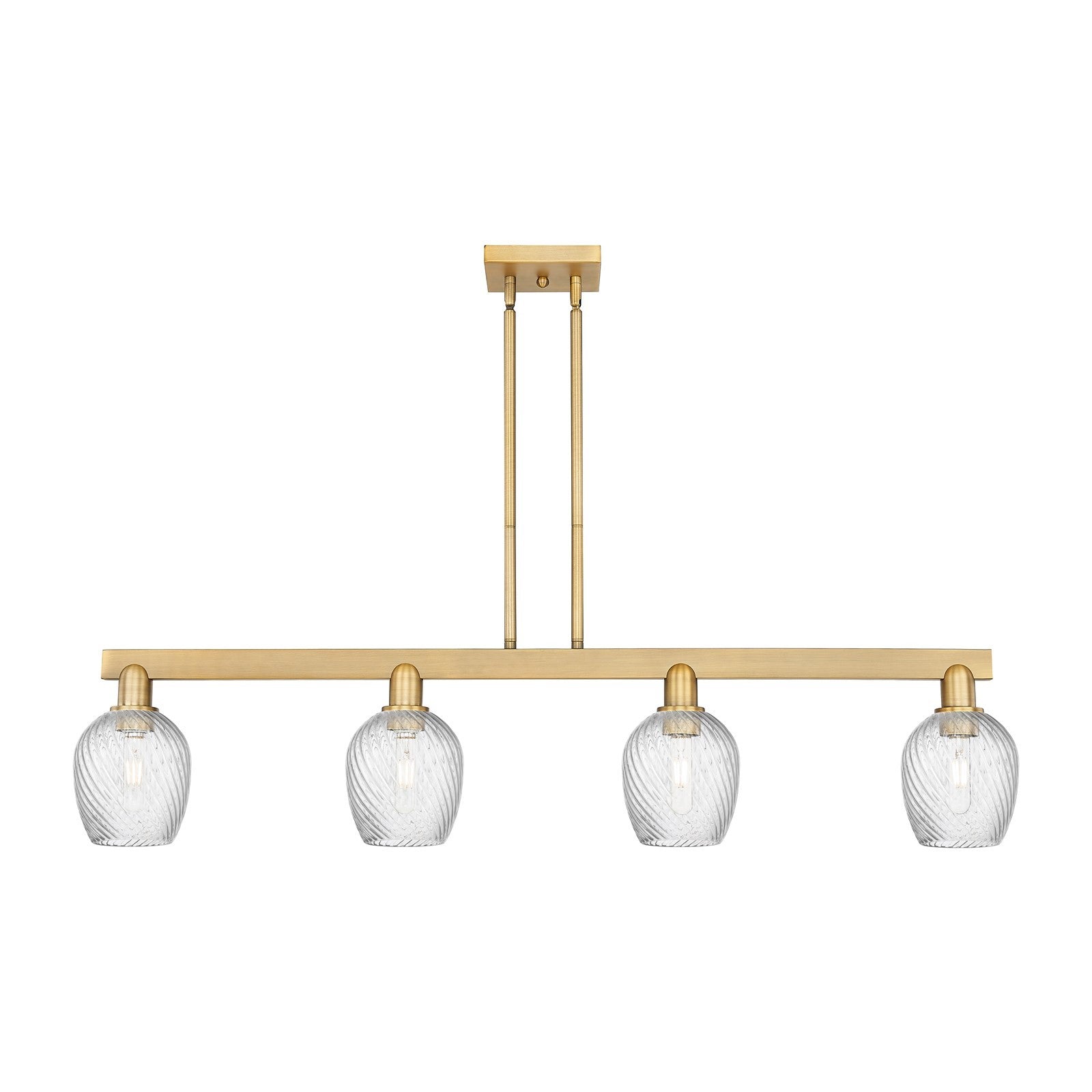 Innovations Salina 49in 4-Light Island Light | Industrial Brushed Brass Steel and Clear Spiral Fluted Glass | Kitchen Island & | Model 716-4I-BB-G292