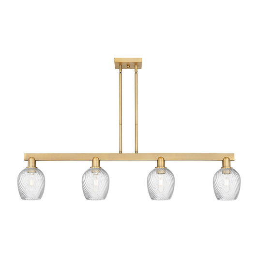 Innovations Salina 49in 4-Light Island Light | Industrial Brushed Brass Steel and Clear Spiral Fluted Glass | Kitchen Island & | Model 716-4I-BB-G292