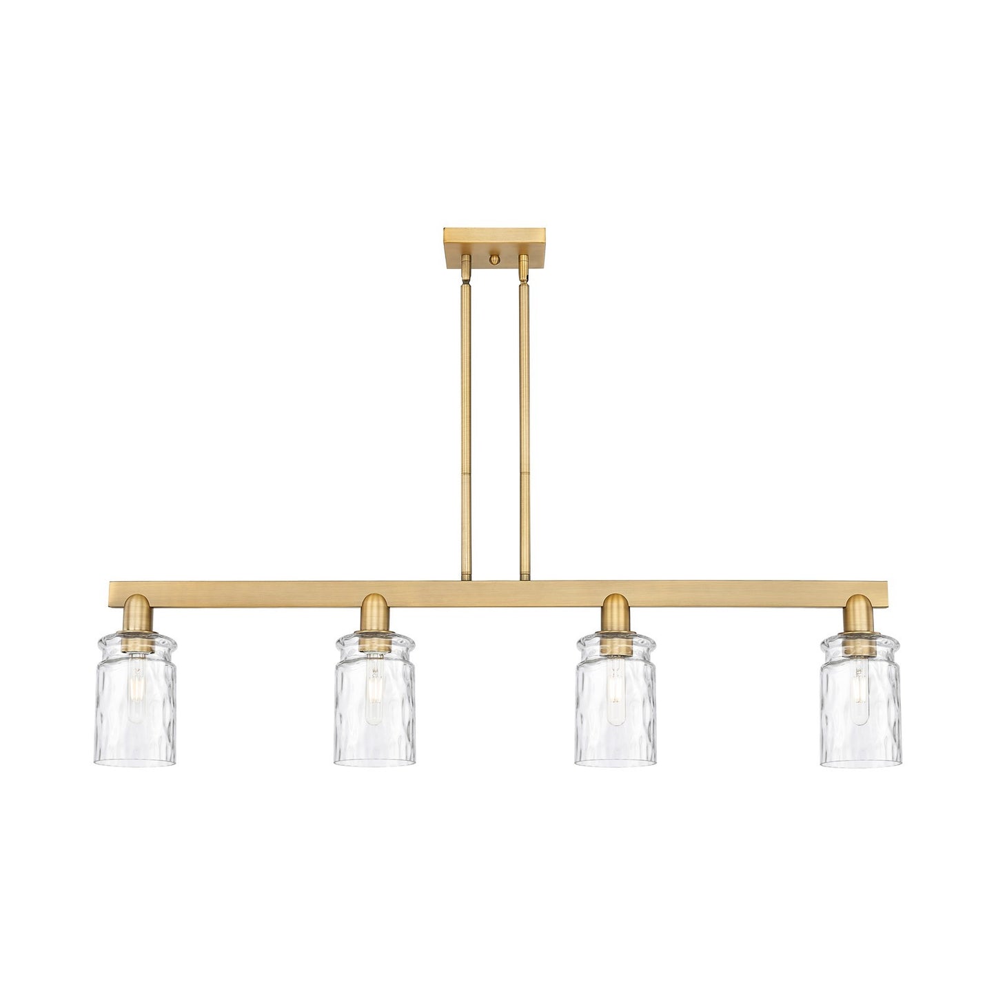 Innovations Candor 47.5in 4-Light Island Light | Industrial Brushed Brass and Clear Waterglass Glass | Kitchen Island & Dining Room | Model 716-4I-BB-G352