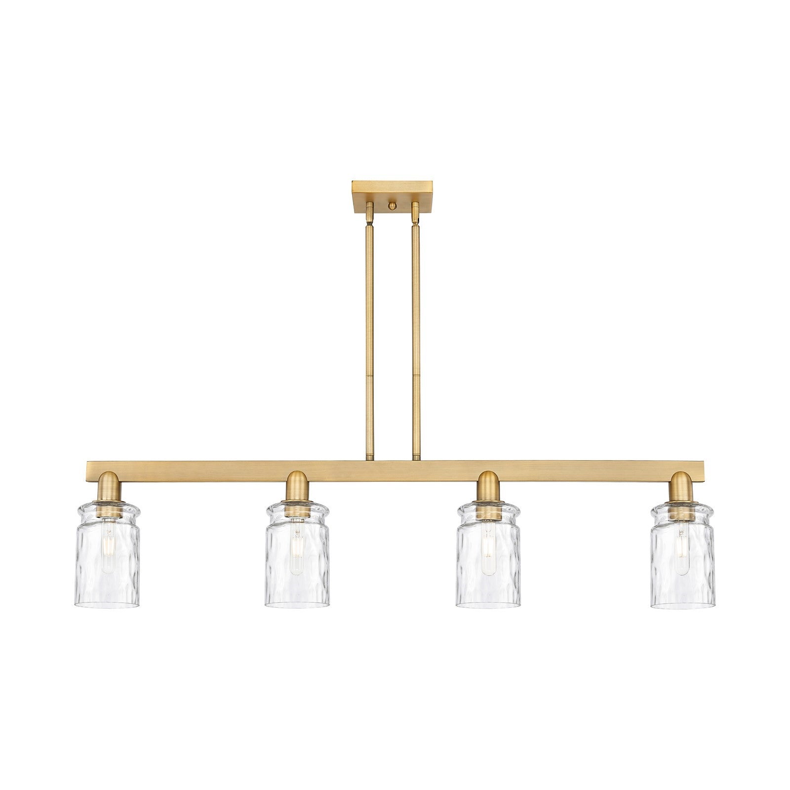 Innovations Candor 47.5in 4-Light Island Light | Industrial Brushed Brass and Clear Waterglass Glass | Kitchen Island & Dining Room | Model 716-4I-BB-G352