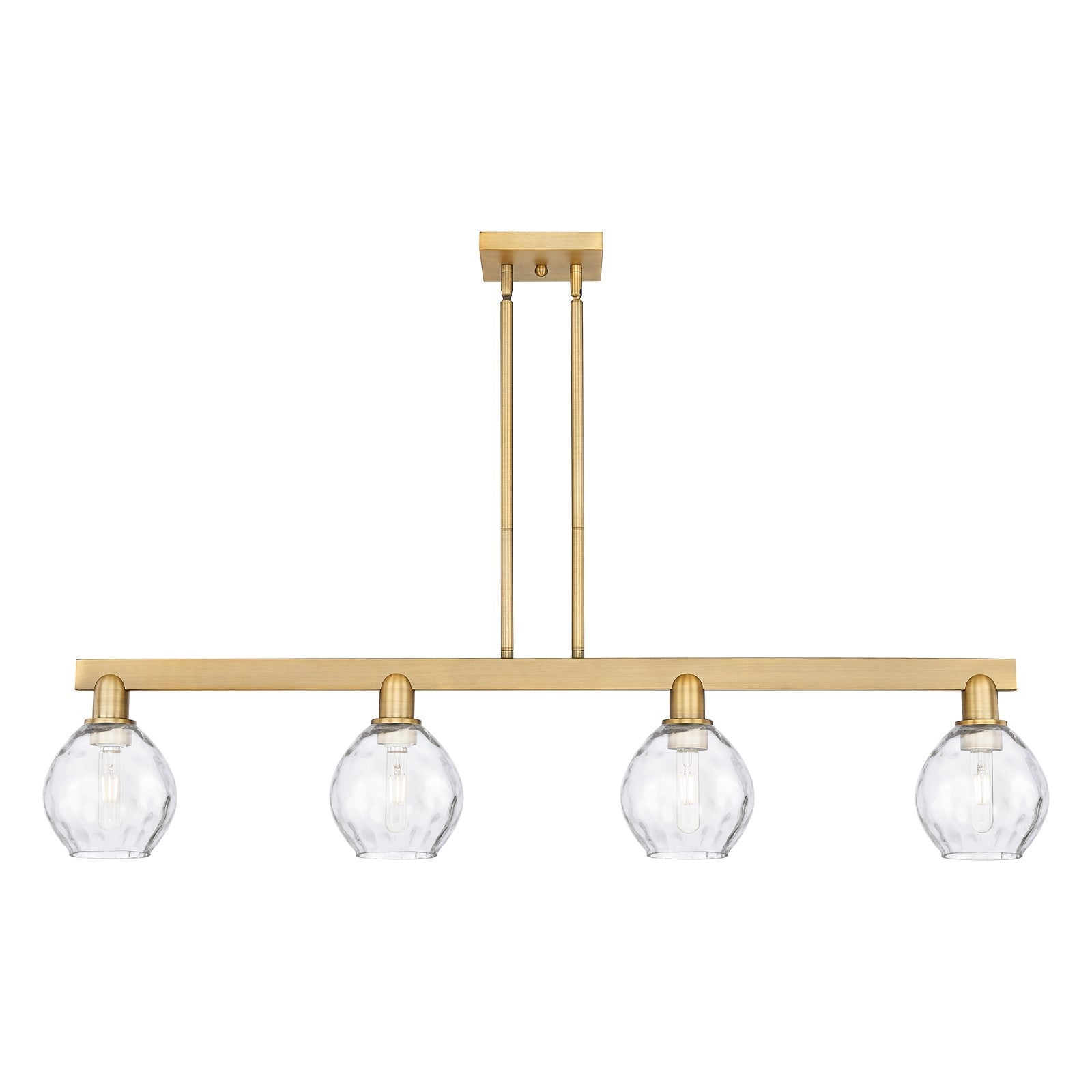 Innovations Waverly 49in 4-Light Island Light | Industrial Brushed Brass Steel and Clear Glass | Kitchen Island & Dining Room | Model 716-4I-BB-G362