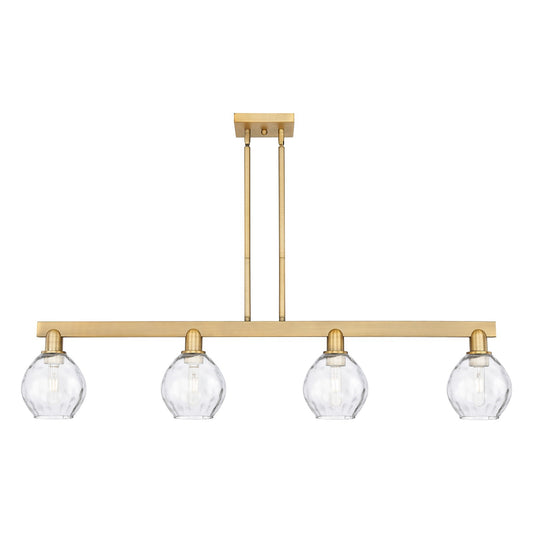Innovations Waverly 49in 4-Light Island Light | Industrial Brushed Brass Steel and Clear Glass | Kitchen Island & Dining Room | Model 716-4I-BB-G362