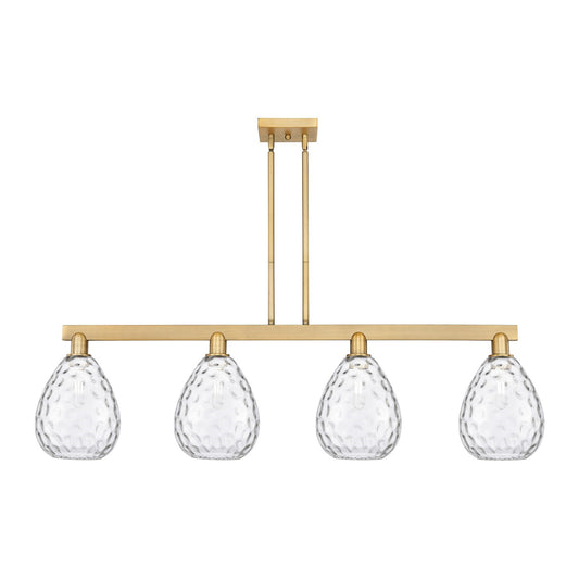 Innovations Waverly 51in 4-Light Island Light | Industrial Brushed Brass Steel and Clear Glass | Kitchen Island & Dining Room | Model 716-4I-BB-G372