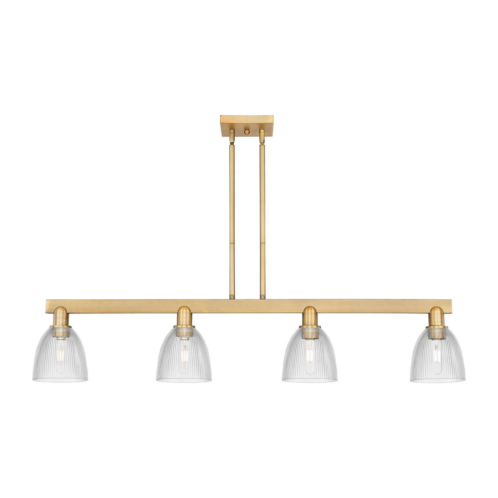 Innovations Castile 49in 4-Light Island Light | Industrial Brushed Brass Steel and Clear Glass | Kitchen Island & Dining Room | Model 716-4I-BB-G382
