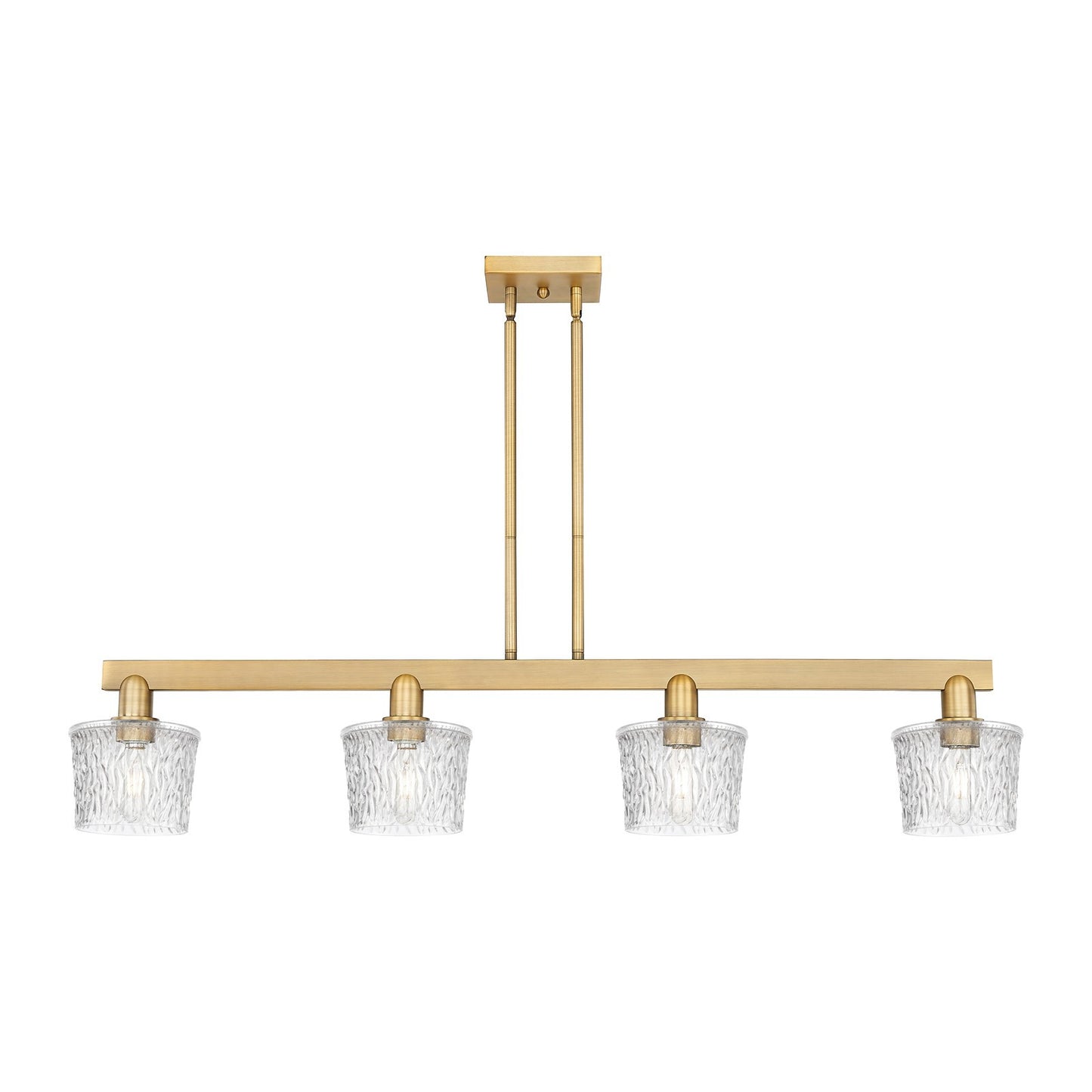 Innovations Niagara 49.25in 4-Light Island Light | Industrial Brushed Brass Steel and Clear Glass | Kitchen Island & Dining Room | Model 716-4I-BB-G402