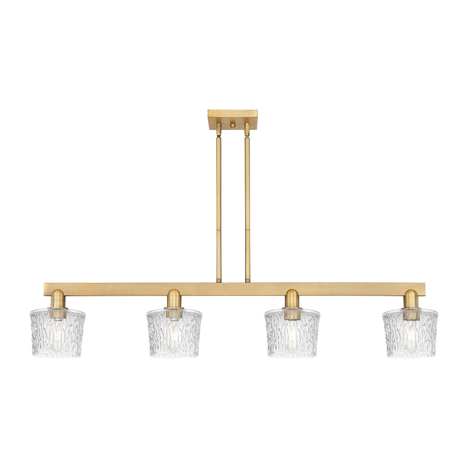 Innovations Niagara 49.25in 4-Light Island Light | Industrial Brushed Brass Steel and Clear Glass | Kitchen Island & Dining Room | Model 716-4I-BB-G402