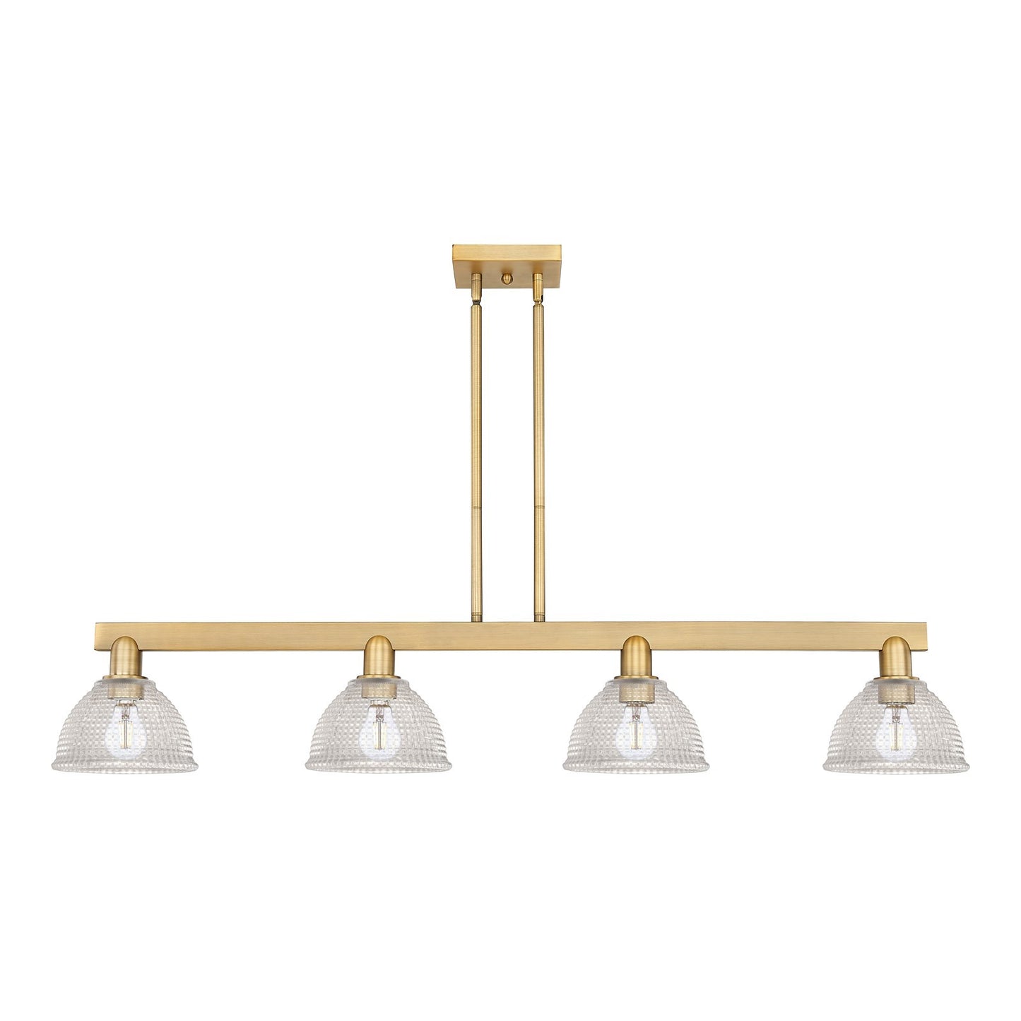Innovations Arietta 51in 4-Light Island Light | Industrial Brushed Brass Steel and Clear Glass | Kitchen Island & Dining Room | Model 716-4I-BB-G422