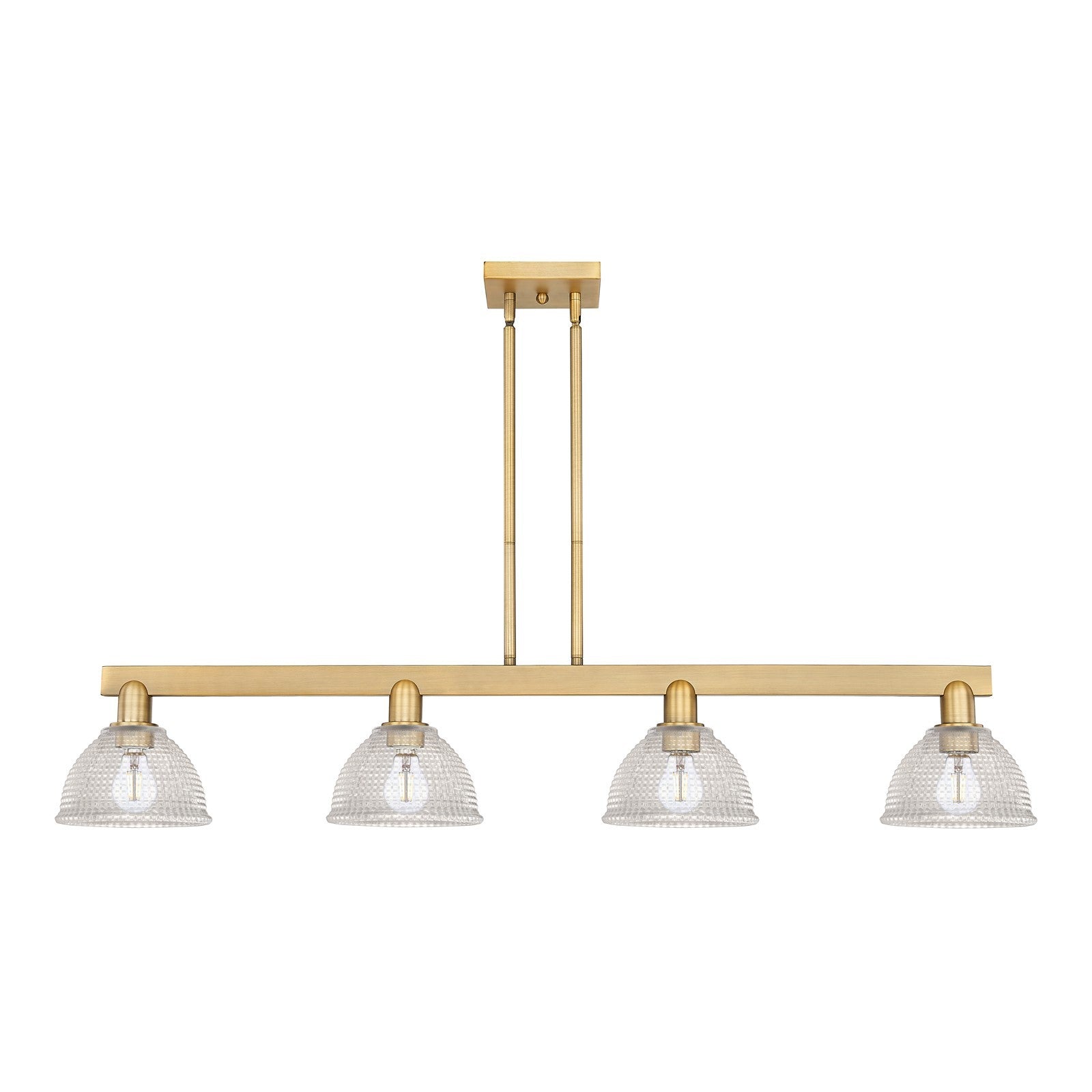 Innovations Arietta 51in 4-Light Island Light | Industrial Brushed Brass Steel and Clear Glass | Kitchen Island & Dining Room | Model 716-4I-BB-G422