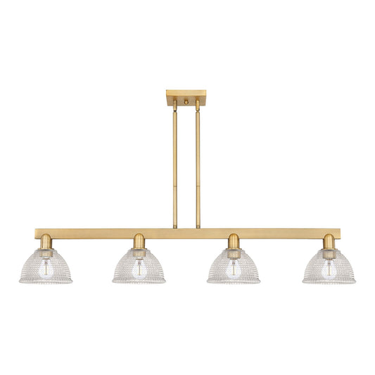 Innovations Arietta 51in 4-Light Island Light | Industrial Brushed Brass Steel and Clear Glass | Kitchen Island & Dining Room | Model 716-4I-BB-G422