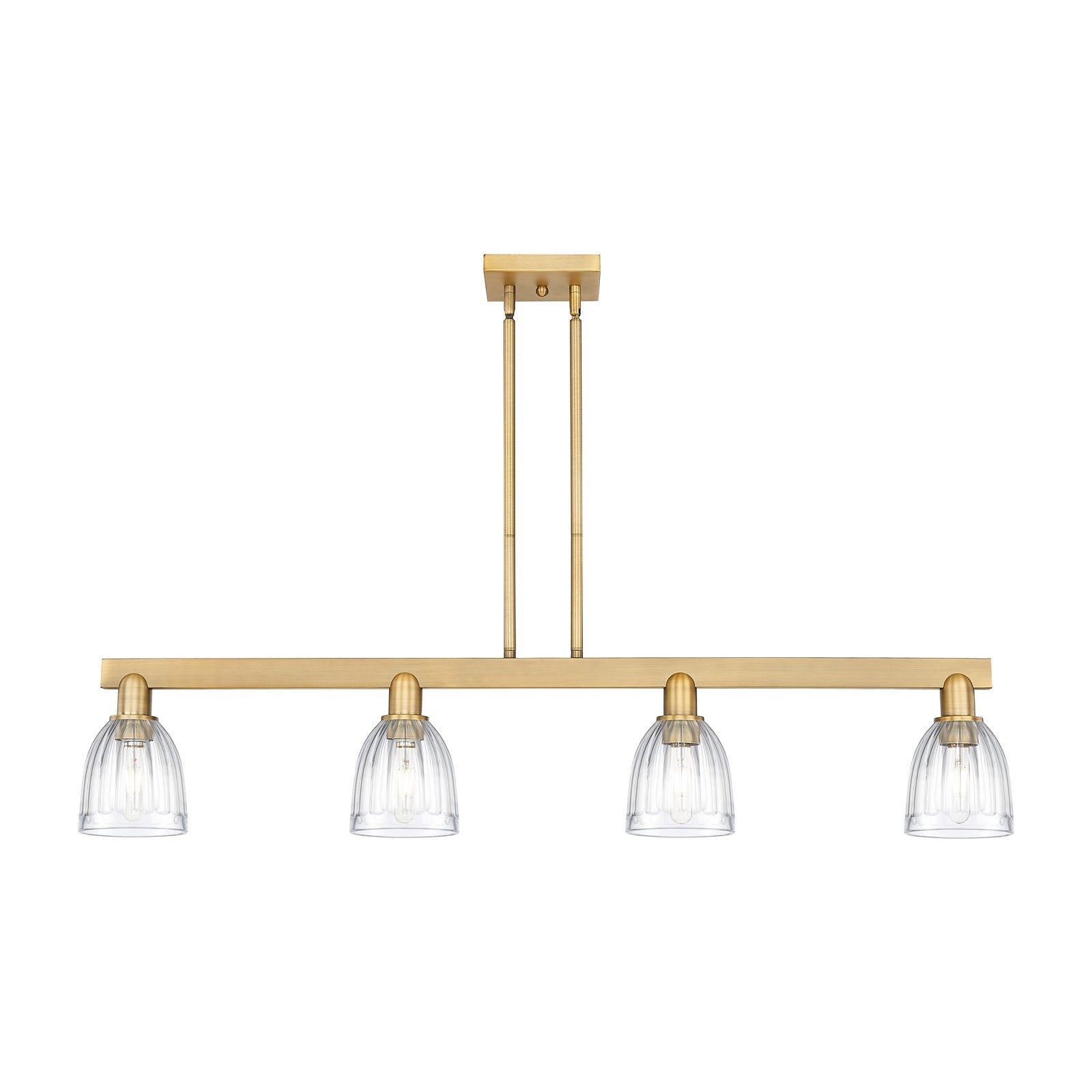 Innovations Brookfield 48.5in 4-Light Island Light | Industrial Brushed Brass Steel and Clear Ribbed Glass | Kitchen Island & | Model 716-4I-BB-G442