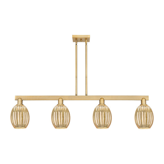 Innovations Preston Bulb 49in 4-Light Island Light | Industrial Brushed Brass Steel and Mercury Glass | Kitchen Island & Dining | Model 716-4I-BB-G459-6ME