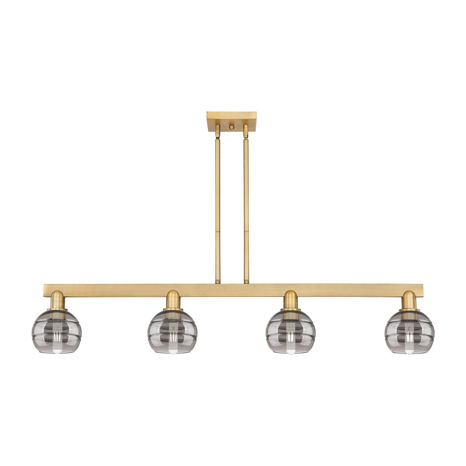 Innovations Rochester 49in 4-Light Island Light | Industrial Brushed Brass and Light Smoked Glass | Kitchen Island & Dining | Model 716-4I-BB-G556-6SM