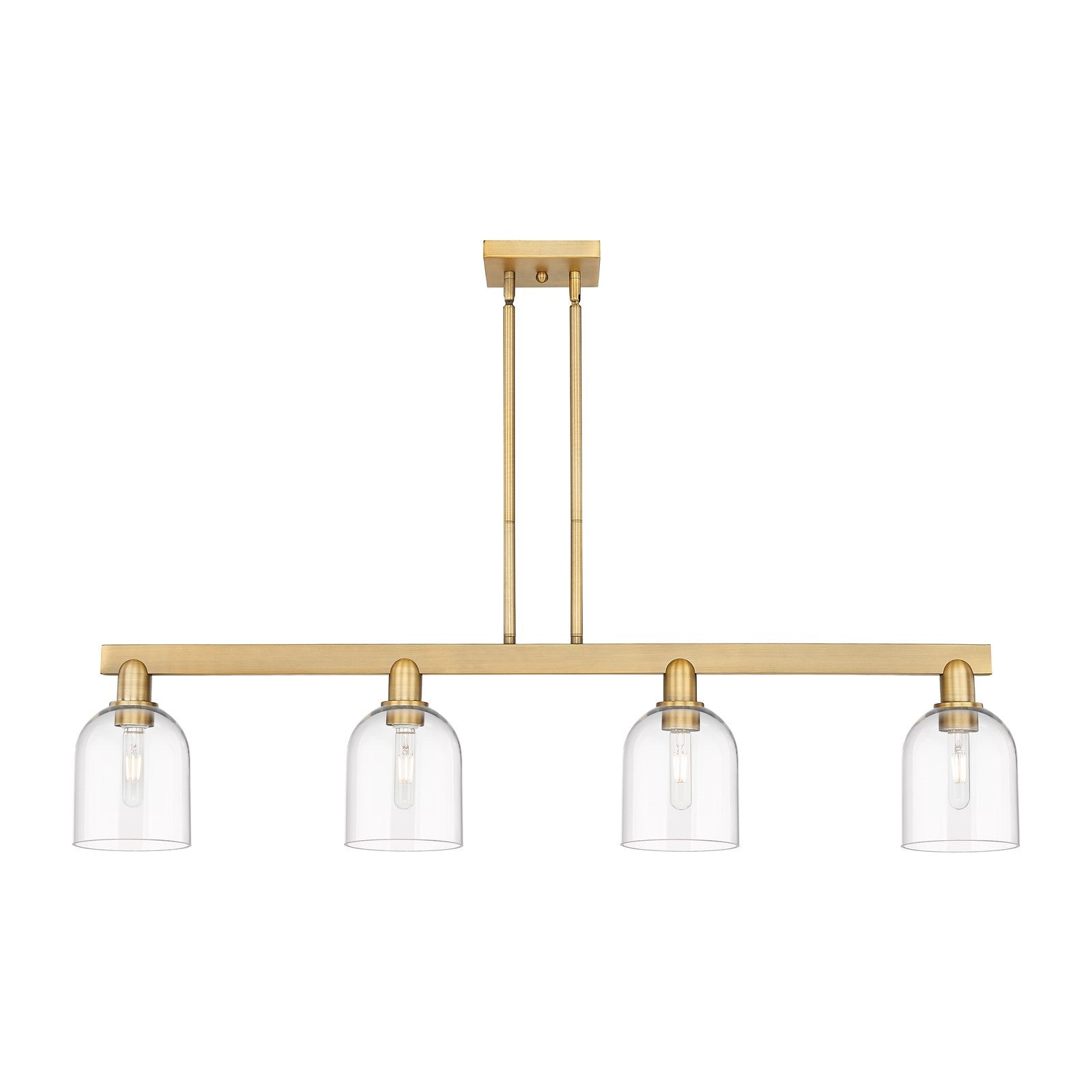 Innovations Bella 48in 4-Light Island Light | Industrial Brushed Brass and Clear Glass | Kitchen Island & Dining Room | Model 716-4I-BB-G558-6CL